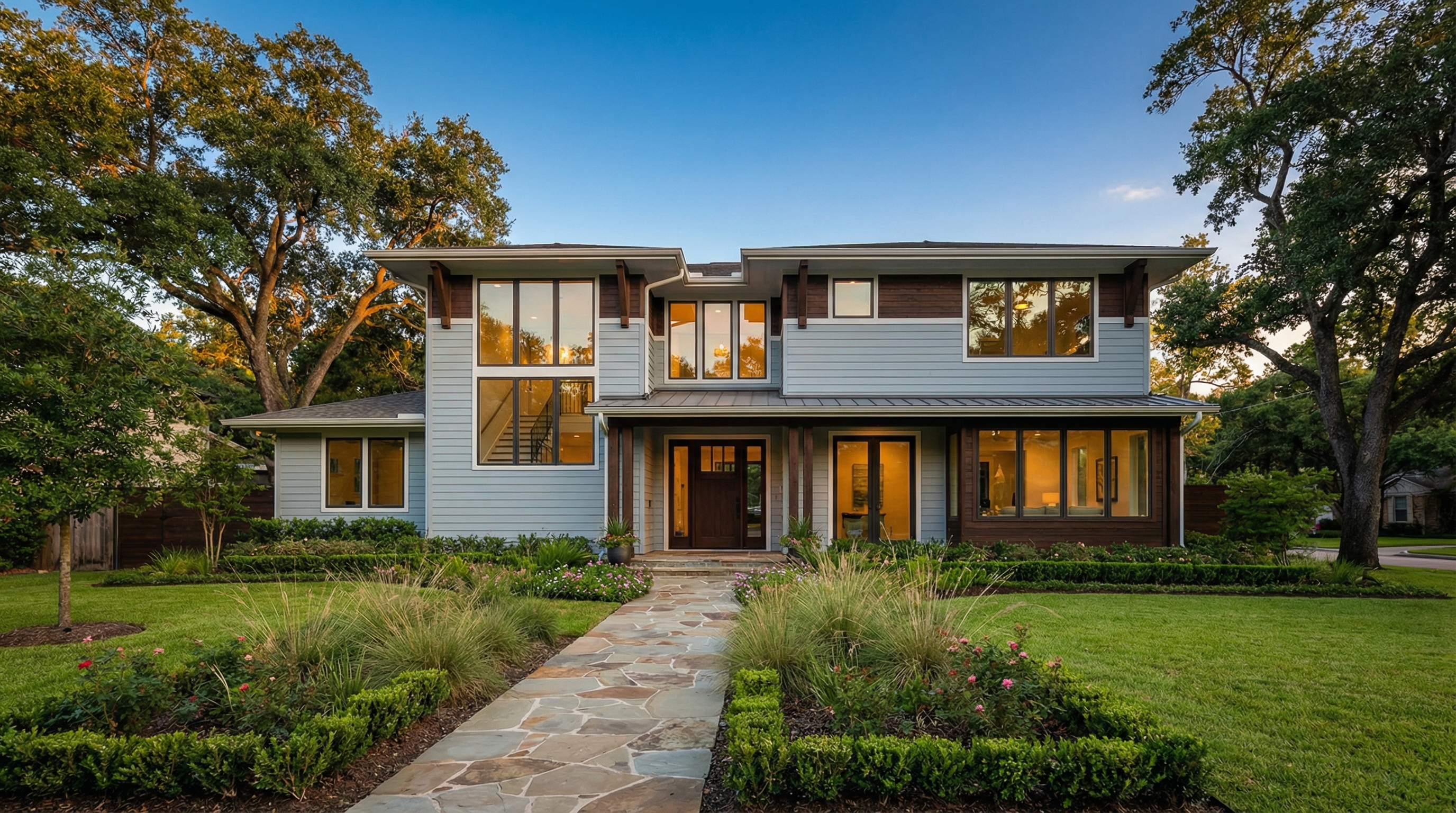 Beautiful modern Houston home with landscaped front yard